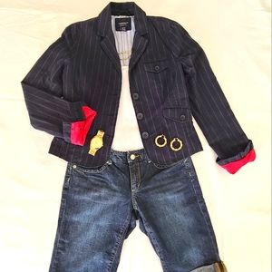 Vintage American Eagle Outfitters Striped Navy Blazer w/ Pink Striped Lining XS